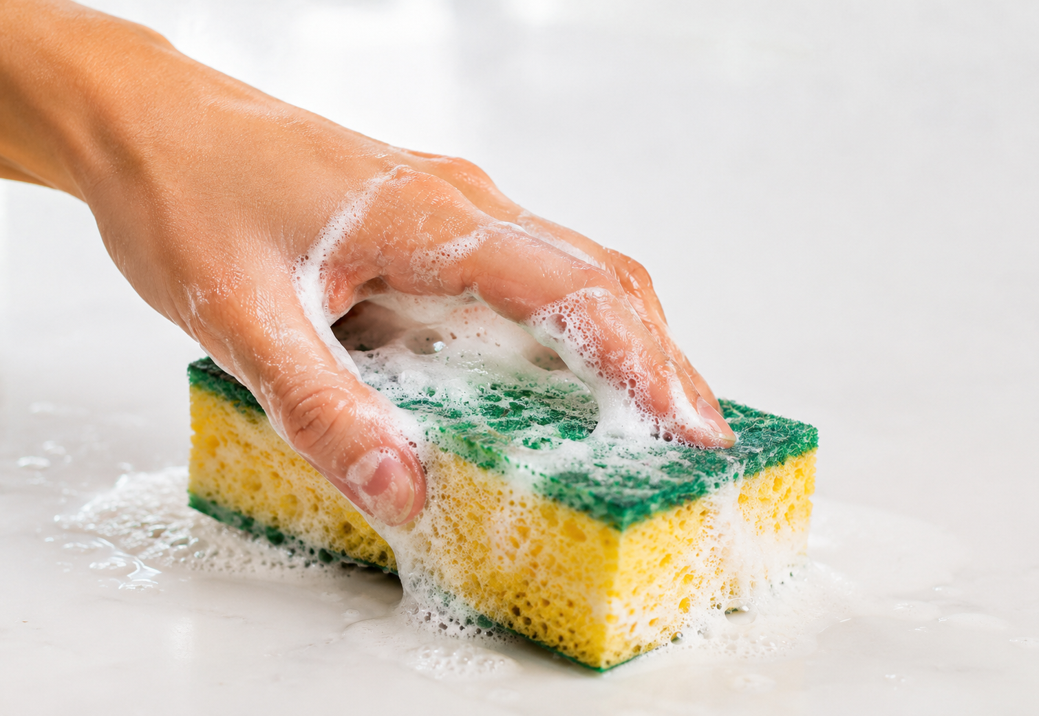 Hand scrubbing with a soapy sponge